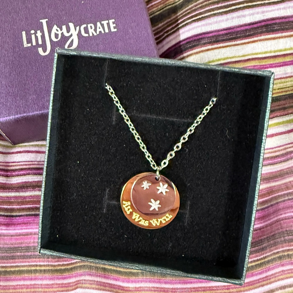 LitJoy Harry Potter All Was Well Necklace Goldtone/Silvertone Book Chapter Stars
